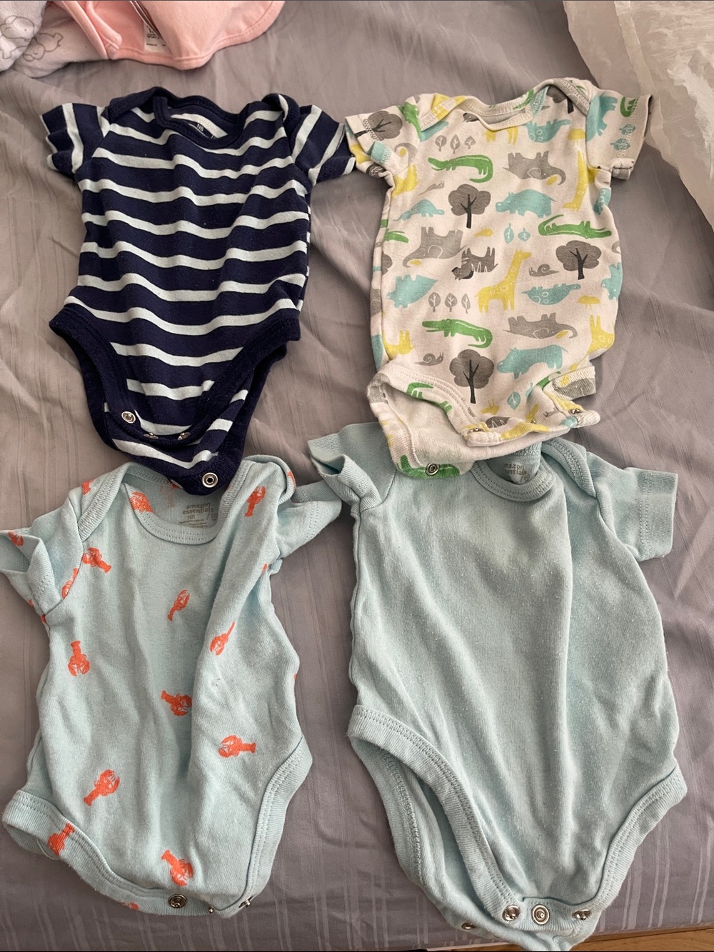 Baby One-Piece Bodysuit Set - Navy Stripe, Animal Print, Light Blue & Aqua